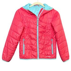 L.L. Bean Jacket Girls Pink Quilted Zipper Front Hooded Sz S 8 Packable